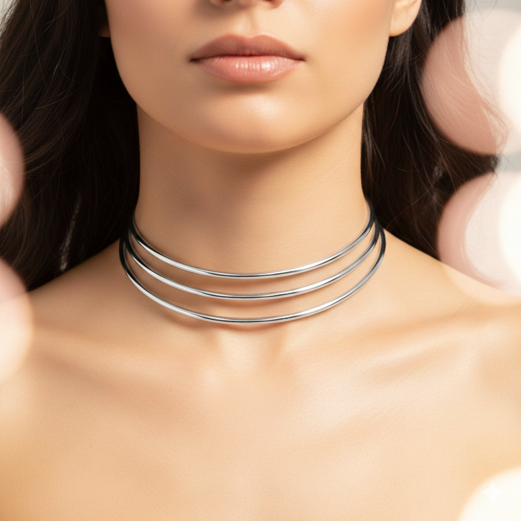 Girocollo Choker Rigido Multicerchio in Acciaio Inossidabile