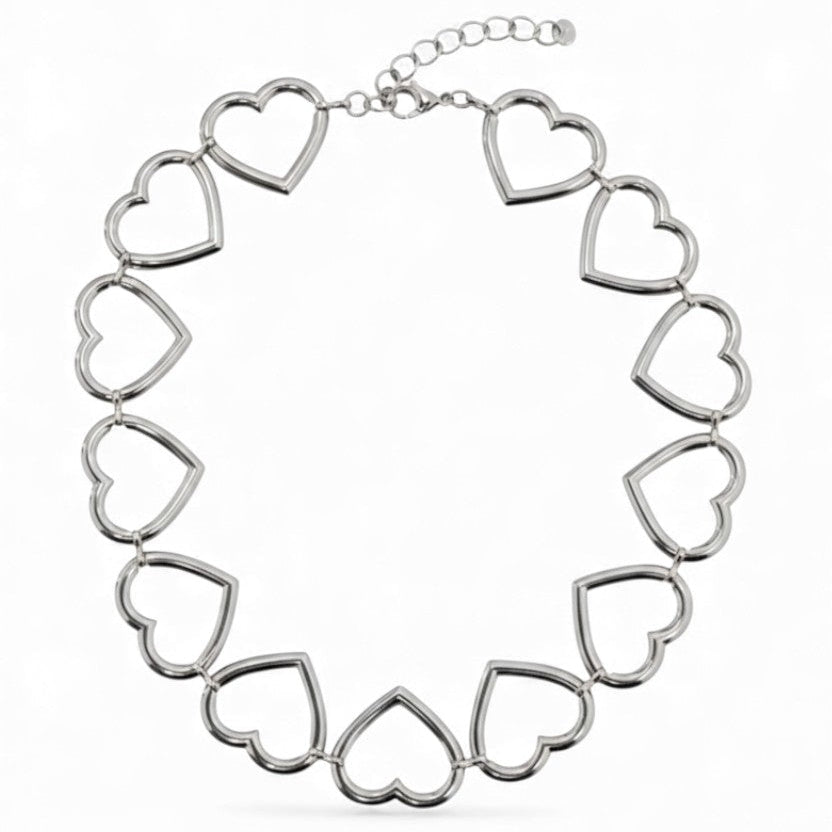 Collana Choker a Catena con Maglie a Cuore In Acciaio Inossidabile