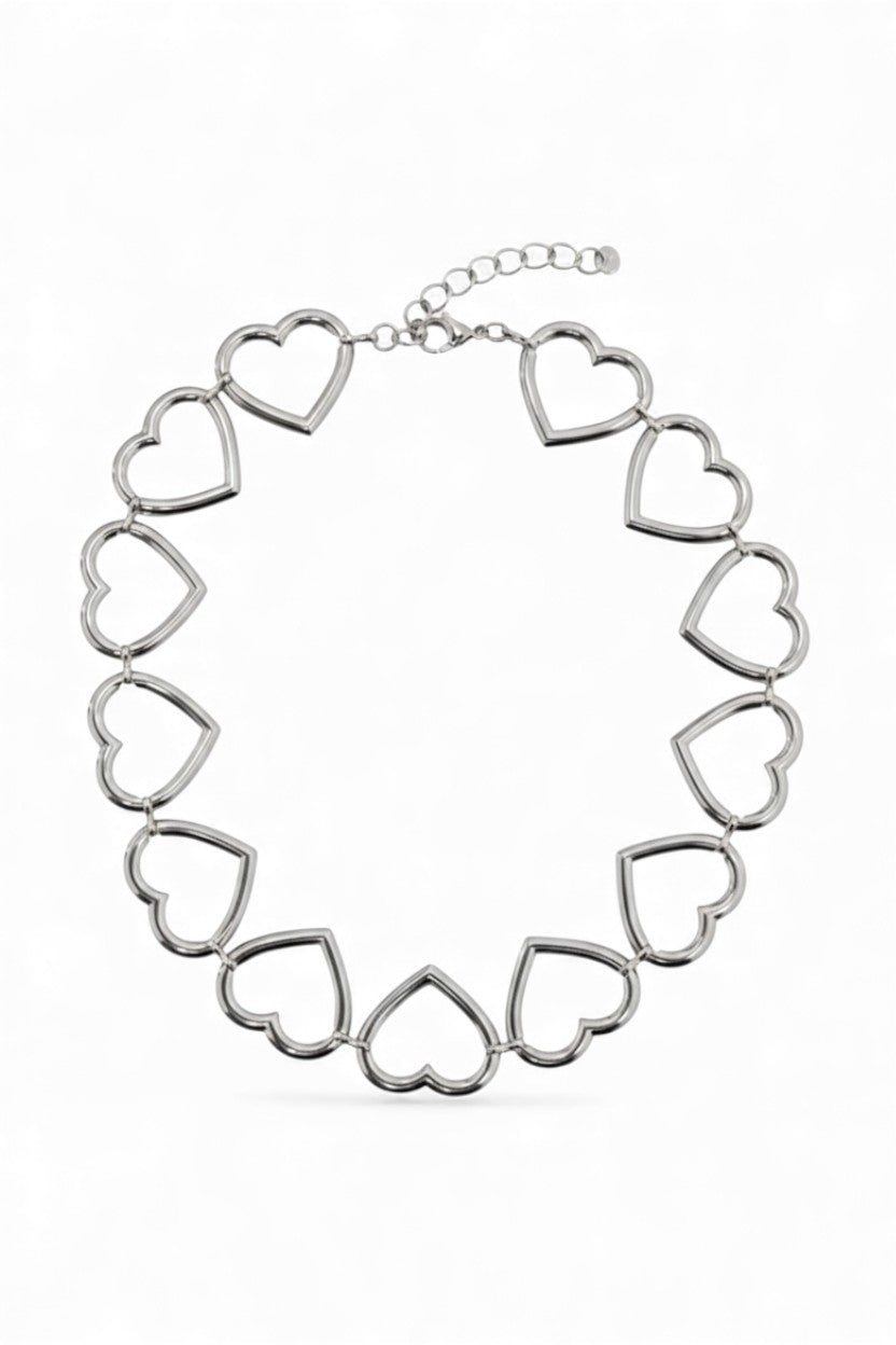 Collana Choker a Catena con Maglie a Cuore in Acciaio Inossidabile