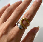Anello Fascia Aperta a Spirale Bicolore In Acciaio Inossidabile