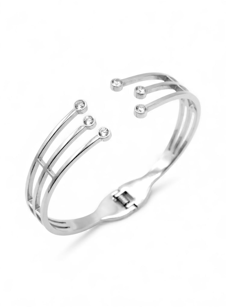 Bracciale a Polsino Rigido con Zirconi Luminosi in Acciaio Inossidabile