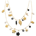 Collana Doppia Lunga 'Chic Charms' con Pendenti Misti e Perle In Acciaio Inossidabile