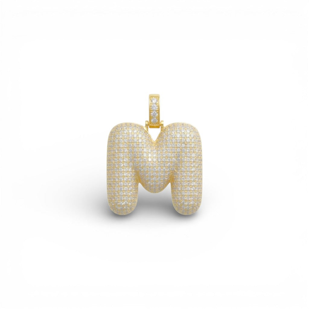 Ciondolo Lettera Bubble Bombato con Pavé di Zirconi In Ottone