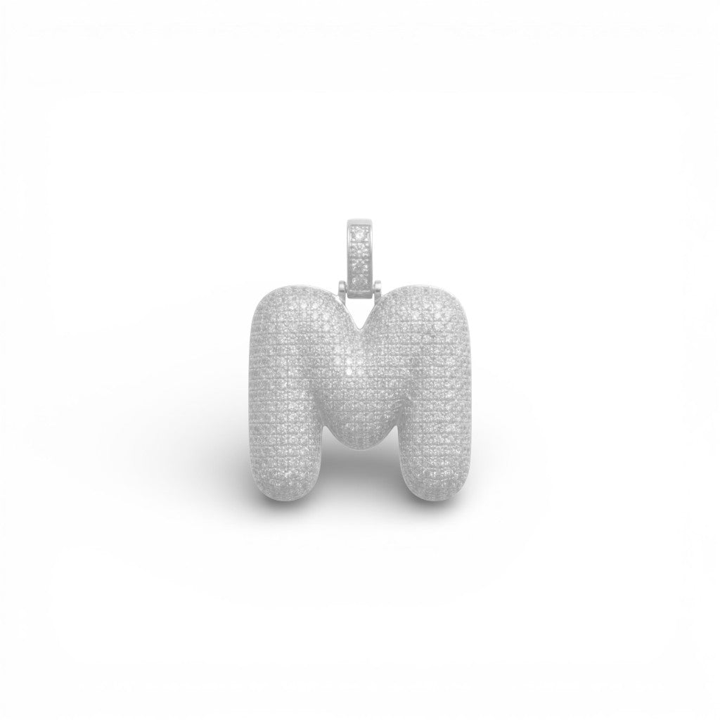 Ciondolo Lettera Bubble Bombato con Pavé di Zirconi In Ottone