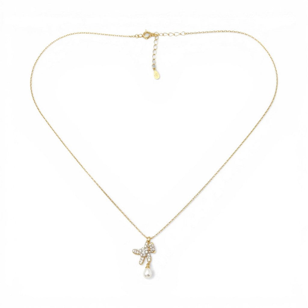 Collana con Orso Pendente Zirconato e Perla In Argento 925