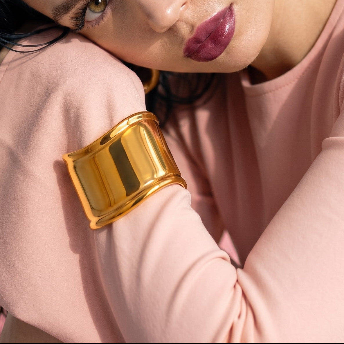 Bracciale Bangle a Fascia Maxi Curva In Acciaio Inossidabile