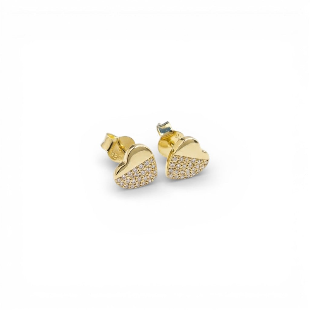 Orecchini Cuore Radiante con Pavé di Brillanti In Argento 925