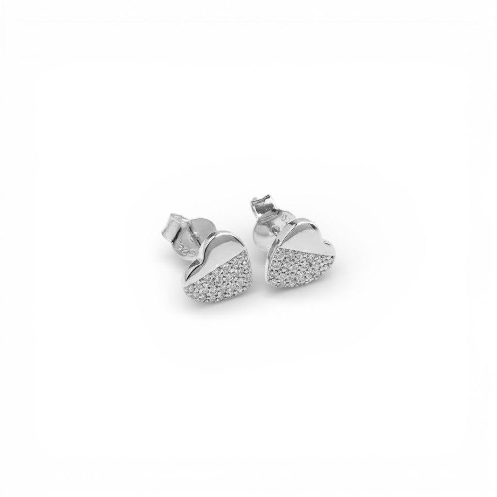 Orecchini Cuore Radiante con Pavé di Brillanti In Argento 925