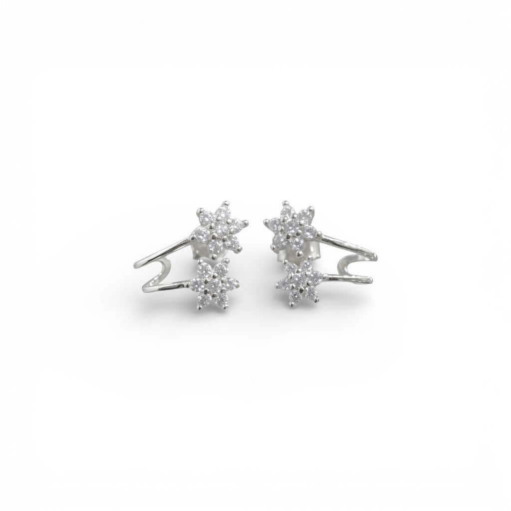 Orecchini Duo di Primavera con Fiori Zirconati In Argento 925