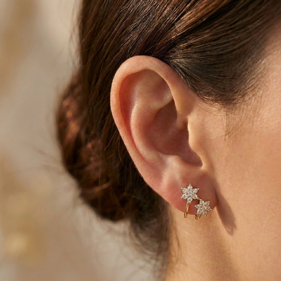 Orecchini Duo di Primavera con Fiori Zirconati In Argento 925