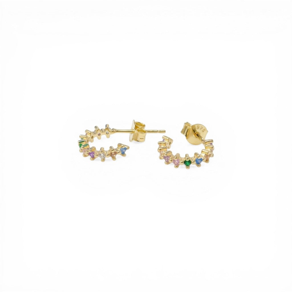 Orecchini a Semicerchio Arcobaleno con Zirconi Multicolor In Argento 925