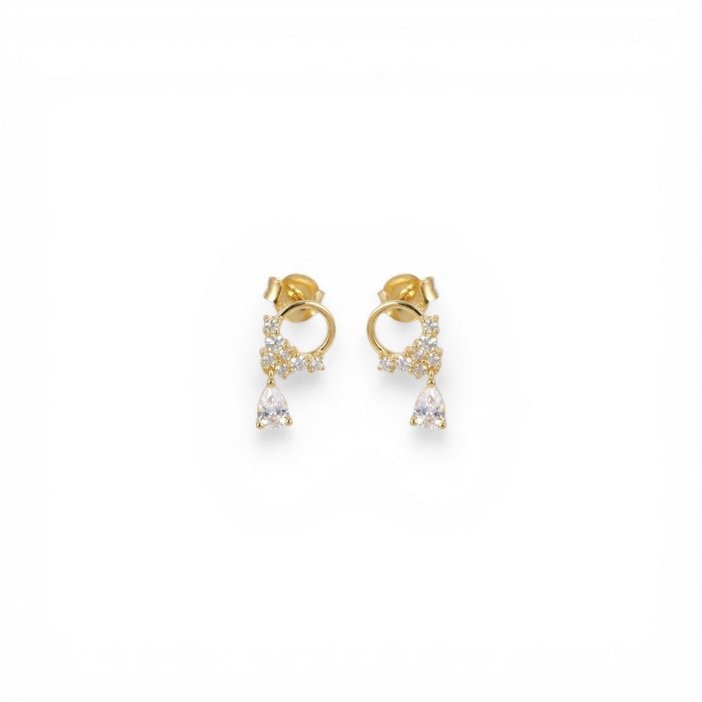 Orecchini Cerchietto con Pavé e Goccia Pendente In Argento 925