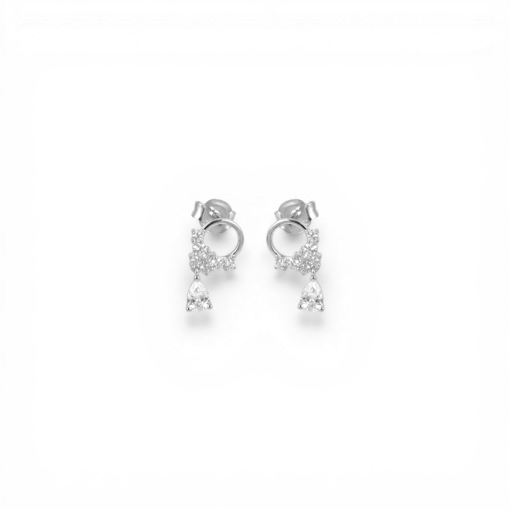 Orecchini Cerchietto con Pavé e Goccia Pendente In Argento 925