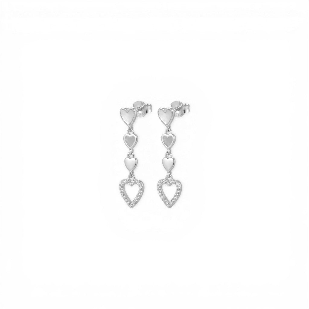 Orecchini Pendenti con 4 Cuori Alternati In Argento 925