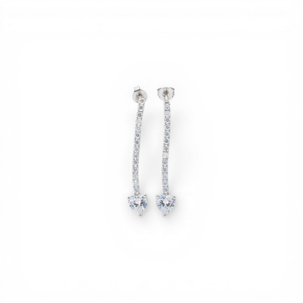 Orecchini Pendenti Tennis con Cuore In Argento 925
