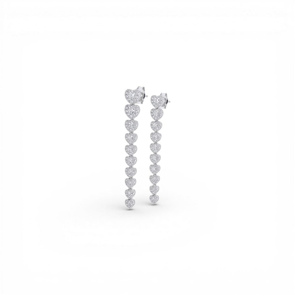 Orecchini Pendenti Tennis con Degradé di Cuori In Argento 925