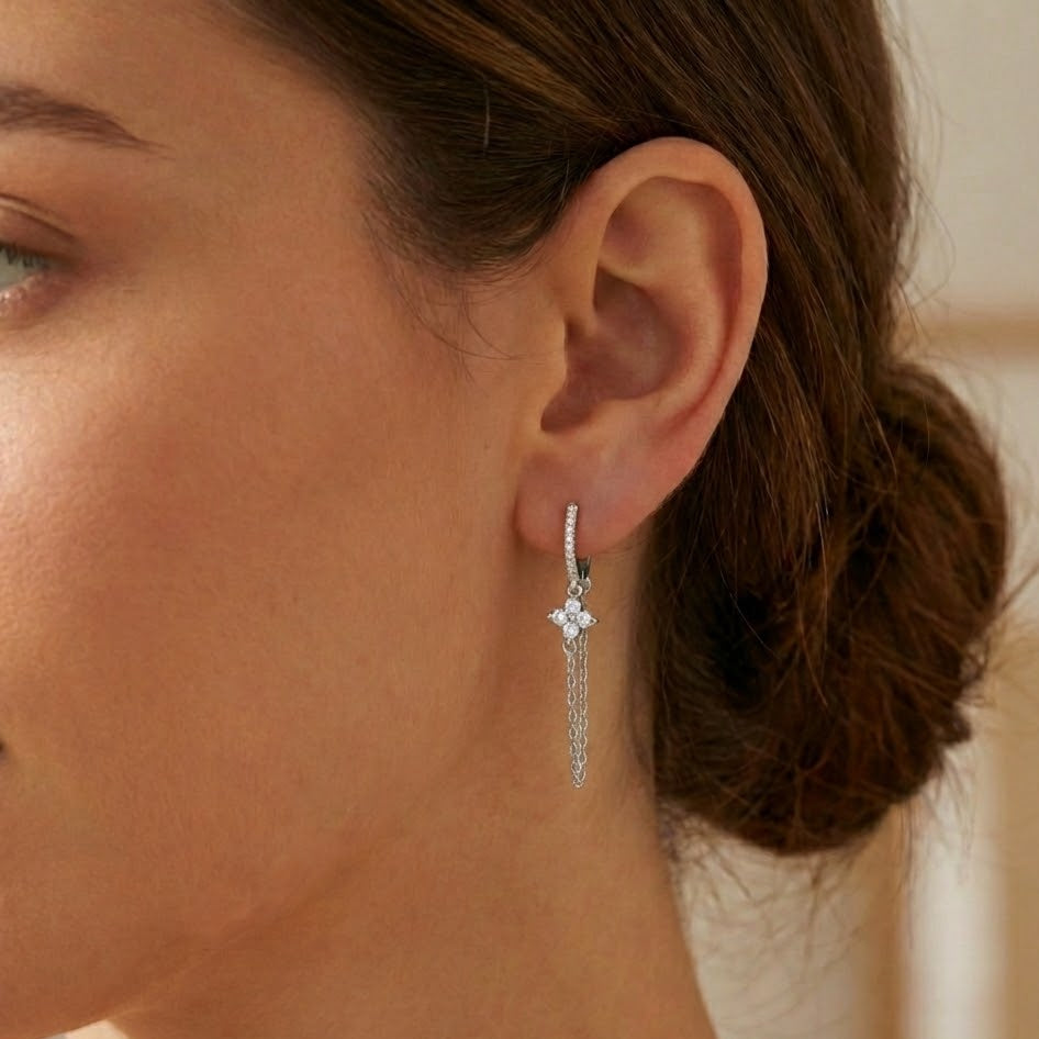 Orecchini Cascata Floreale Modello Sali e Scendi In Argento 925