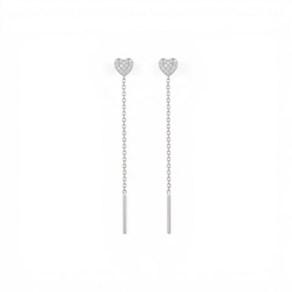 Orecchini Saliscendi con Cuore Zirconato In Argento 925