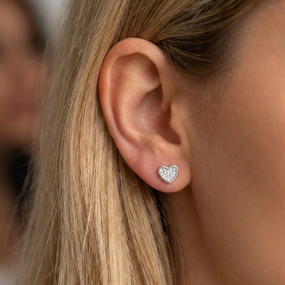 Orecchini Cuori Pavè In Argento 925