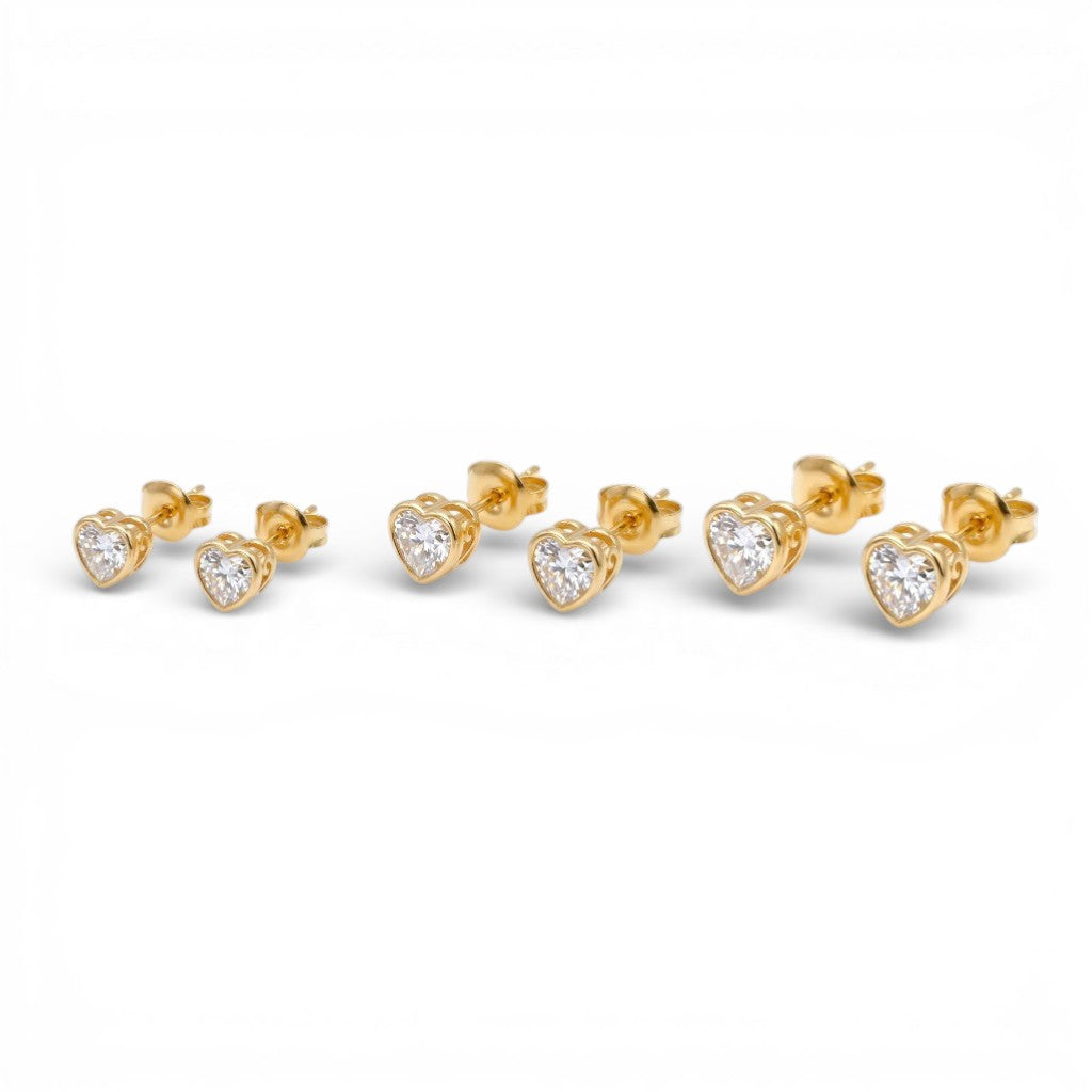 Set Coppie Orecchini Cuore Zirconato In Acciaio Inossidabile
