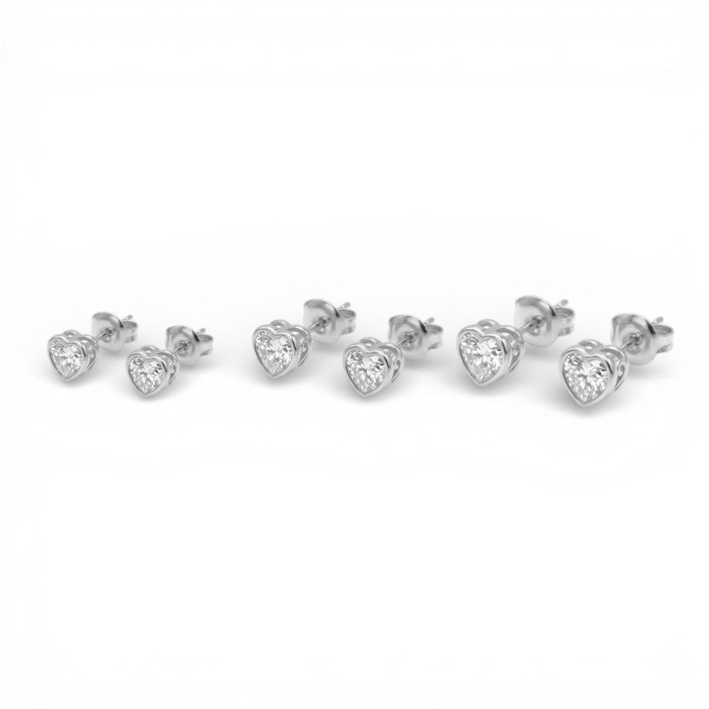 Set Coppie Orecchini Cuore Zirconato In Acciaio Inossidabile