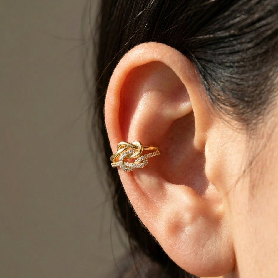 Ear Cuff Nodo con Zirconi In Acciaio Inossidabile