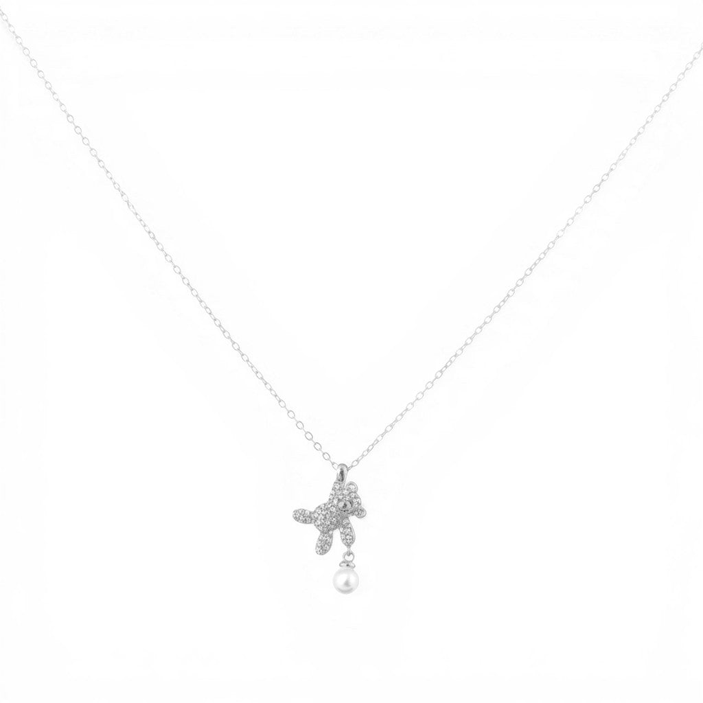 Collana con Orso Pendente Zirconato e Perla In Argento 925