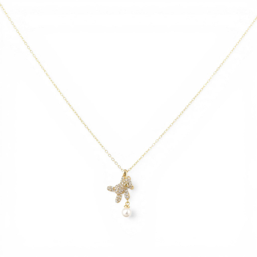 Collana con Orso Pendente Zirconato e Perla In Argento 925