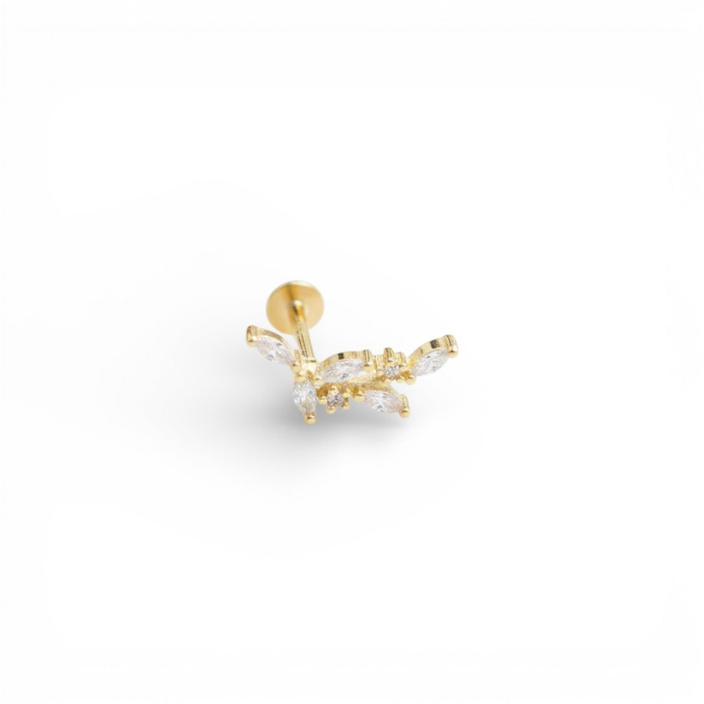 Piercing Rametto con Foglioline Brillanti in Argento 925