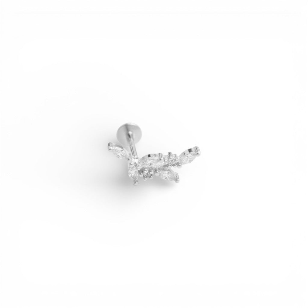 Piercing Rametto con Foglioline Brillanti in Argento 925