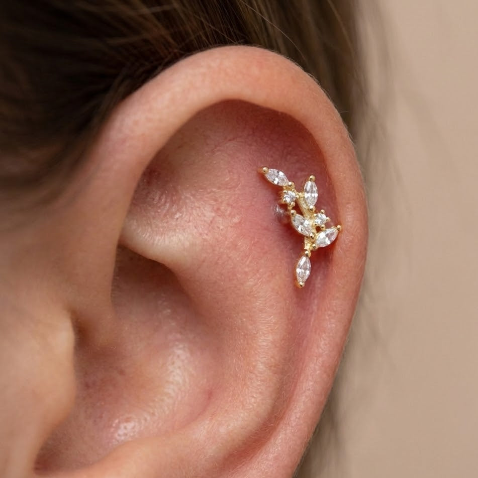 Piercing Rametto con Foglioline Brillanti in Argento 925