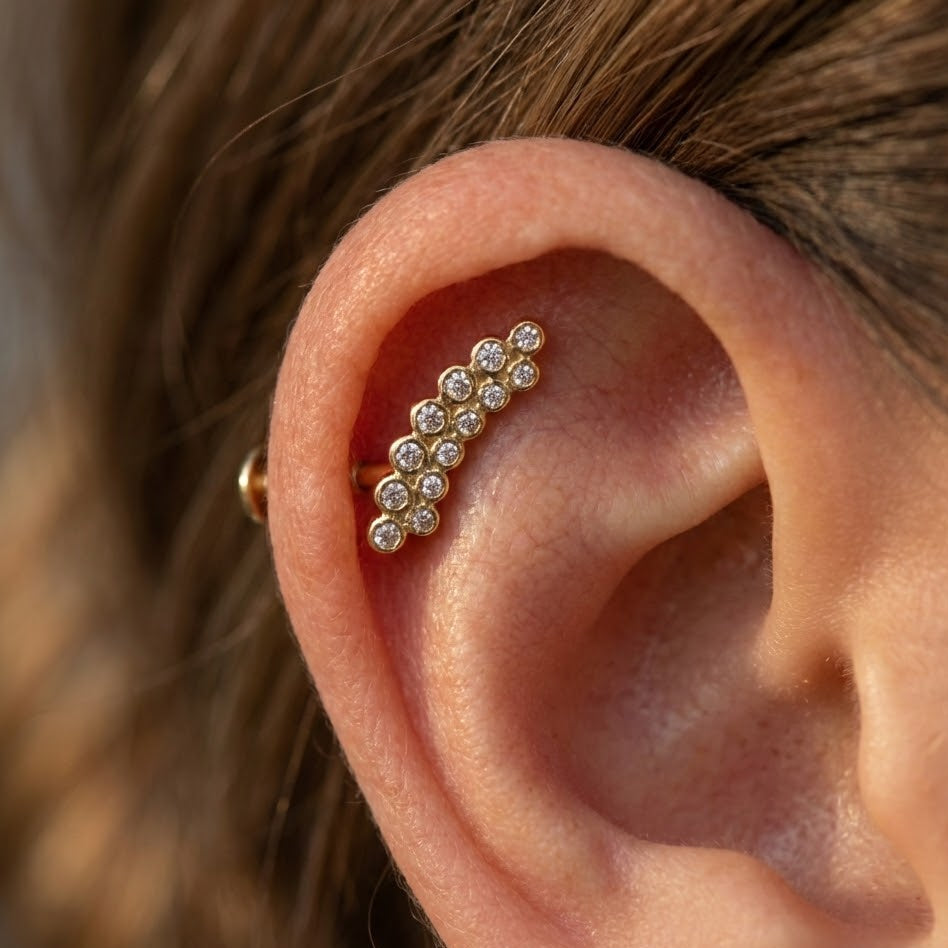 Piercing con Sfere di Brillanti In Argento 925