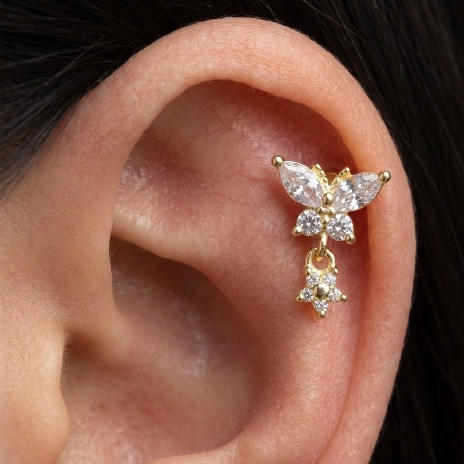 Piercing con Pendente Farfalla Orecchio in Argento 925