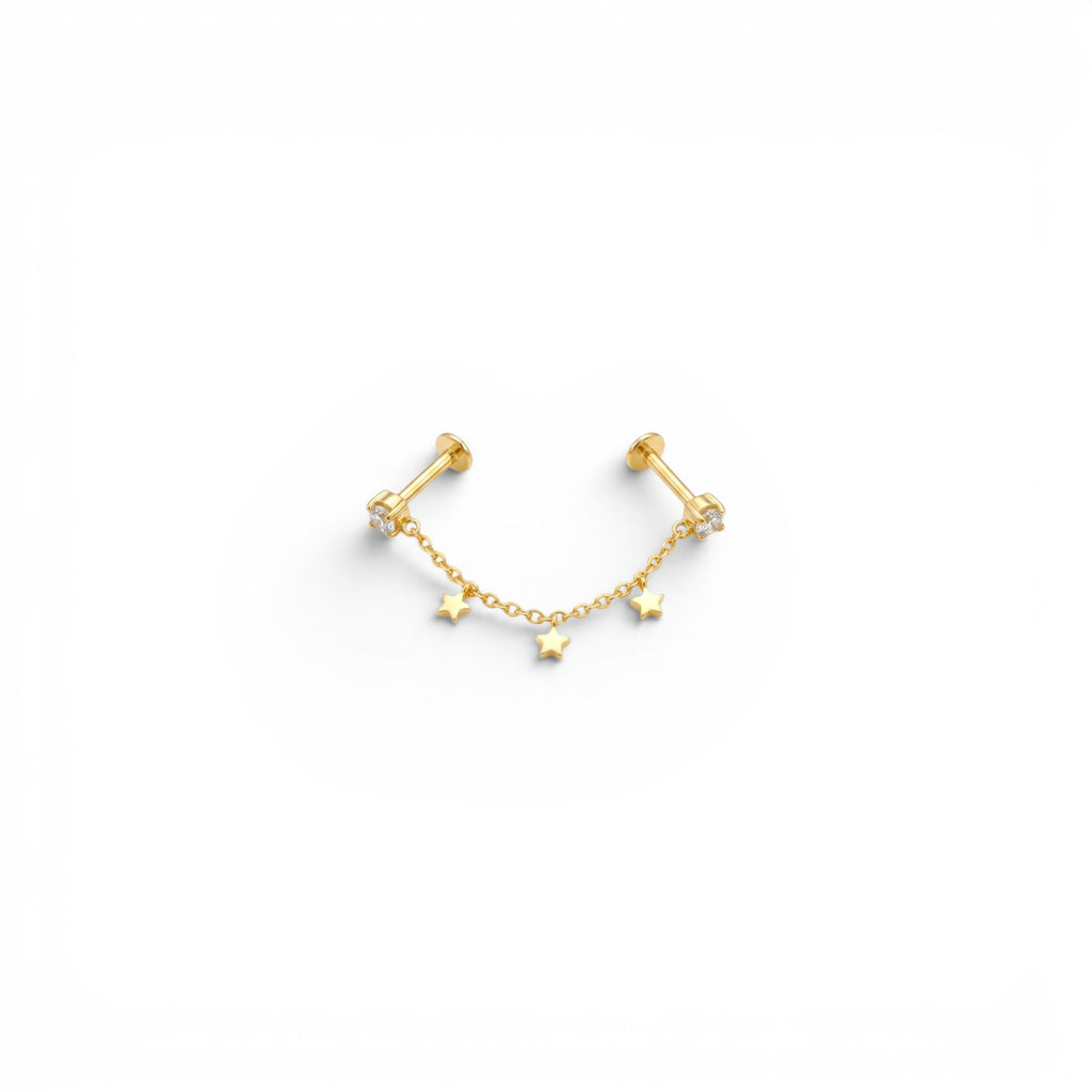 Piercing Doppio Perno con Catenina e Stelle In Acciaio Inossidabile