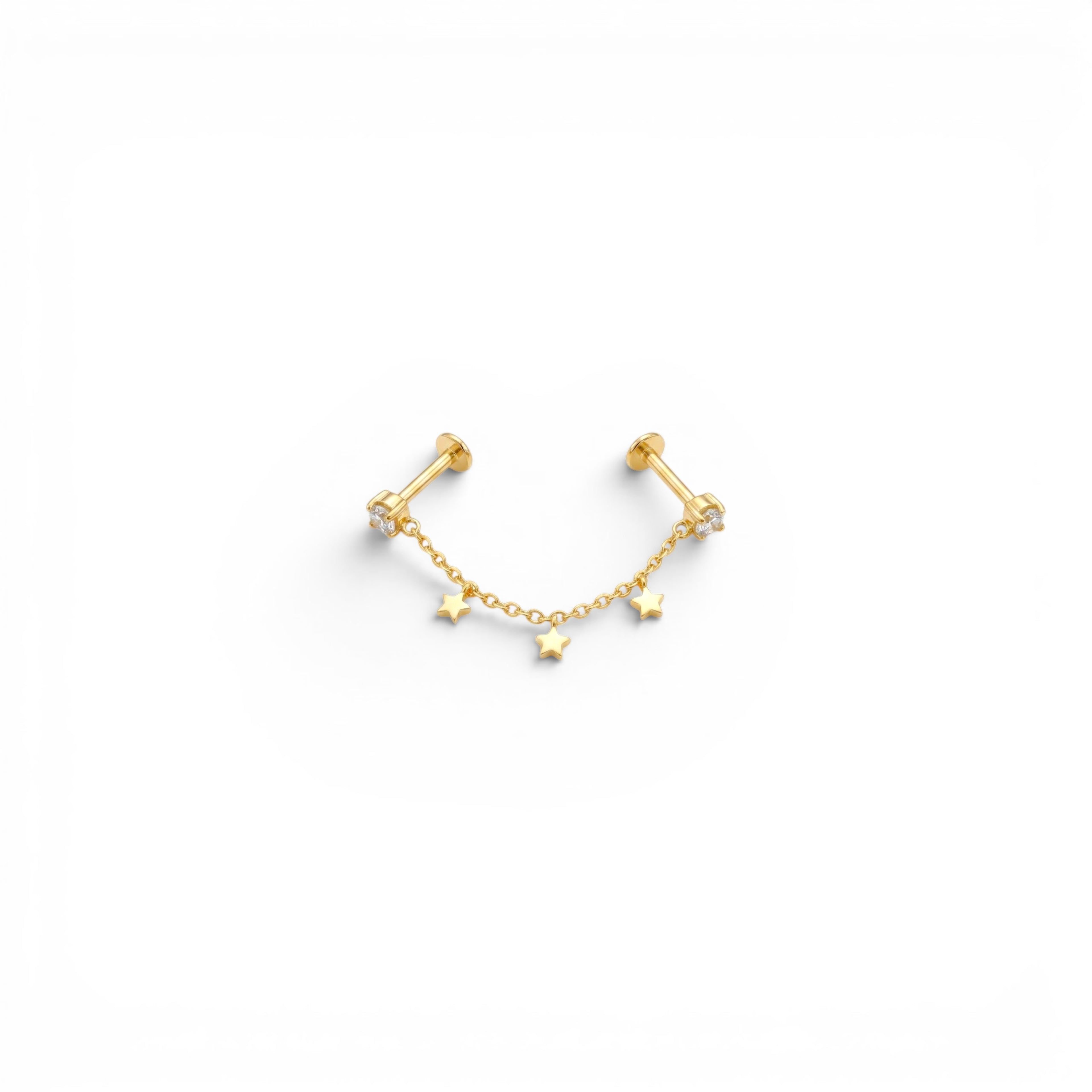 Piercing Doppio Perno con Catenina e Stelle In Acciaio Inossidabile