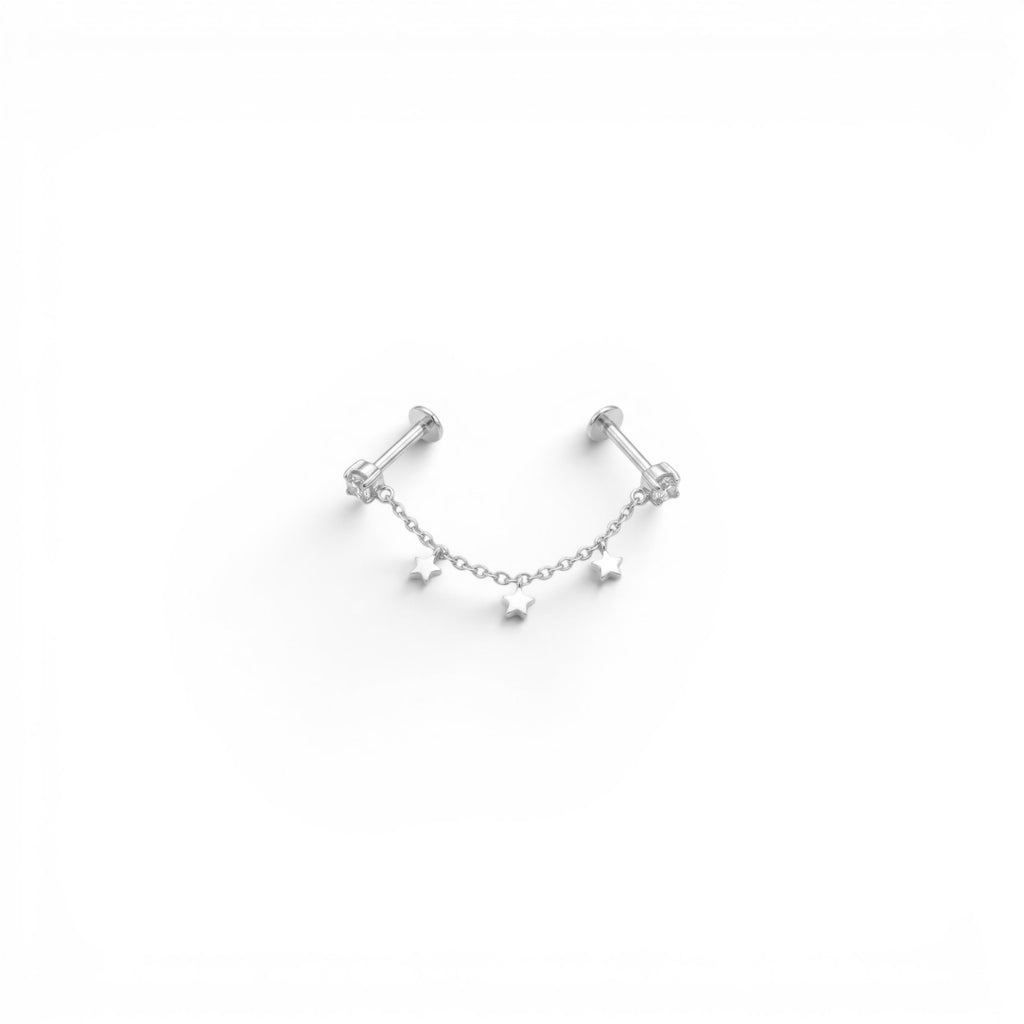 Piercing Doppio Perno con Catenina e Stelle In Acciaio Inossidabile