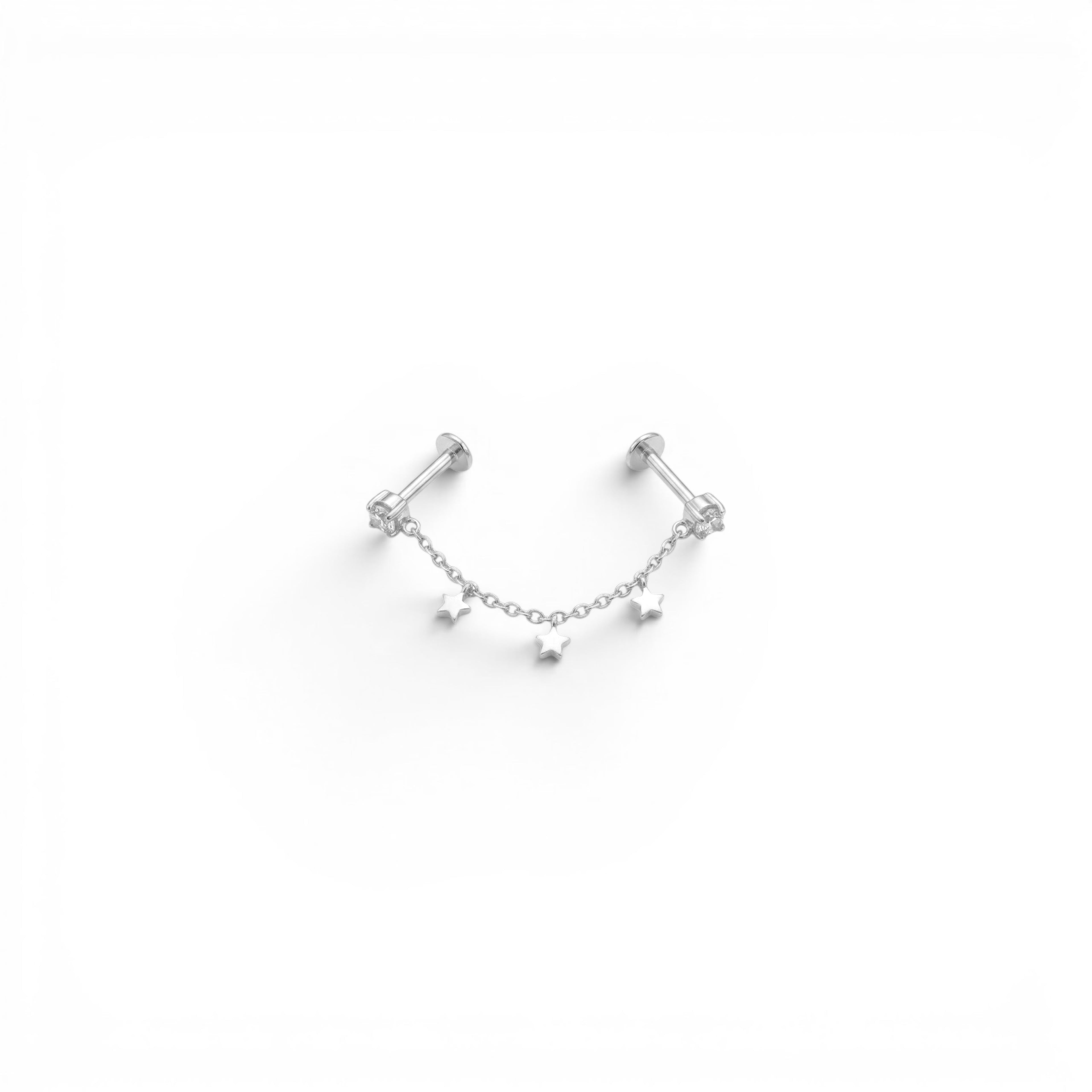 Piercing Doppio Perno con Catenina e Stelle In Acciaio Inossidabile