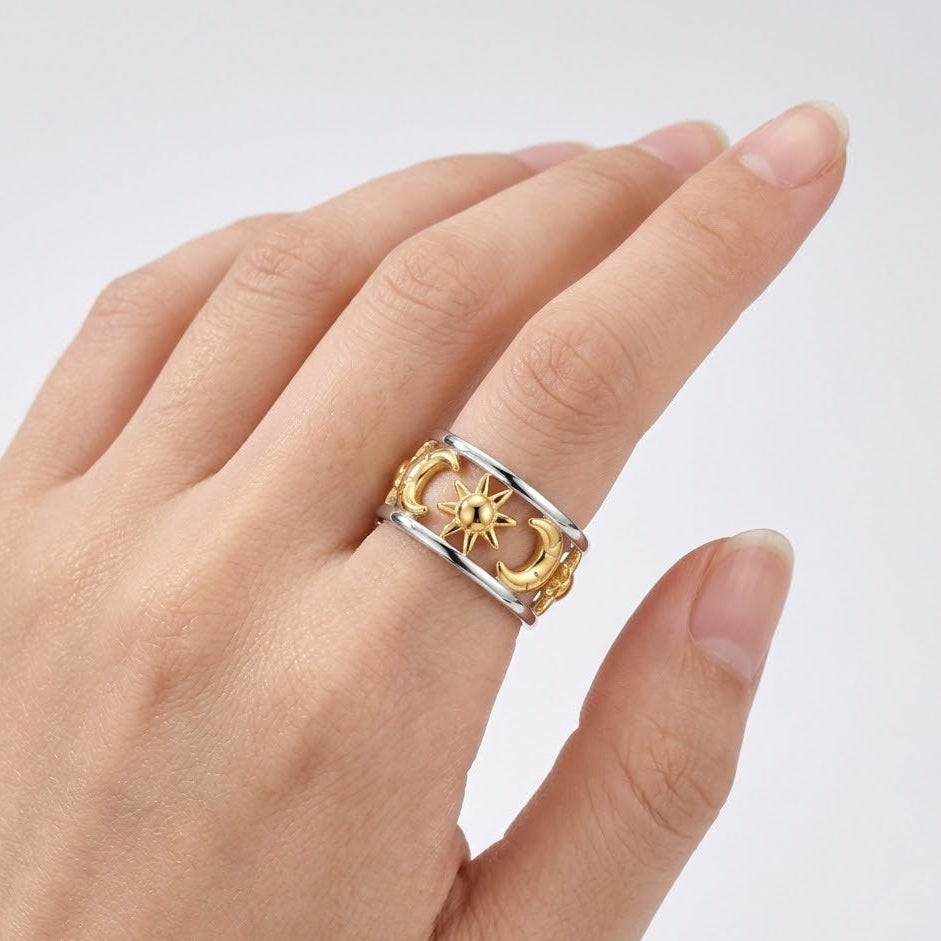 Anello Sole e Luna In Acciaio Inossidabile