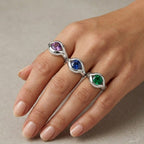 Anello Occhio con Pietra Colorata In Acciaio Inossidabile