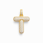 Ciondolo Lettera Bubble Bombato con Pavé di Zirconi In Ottone