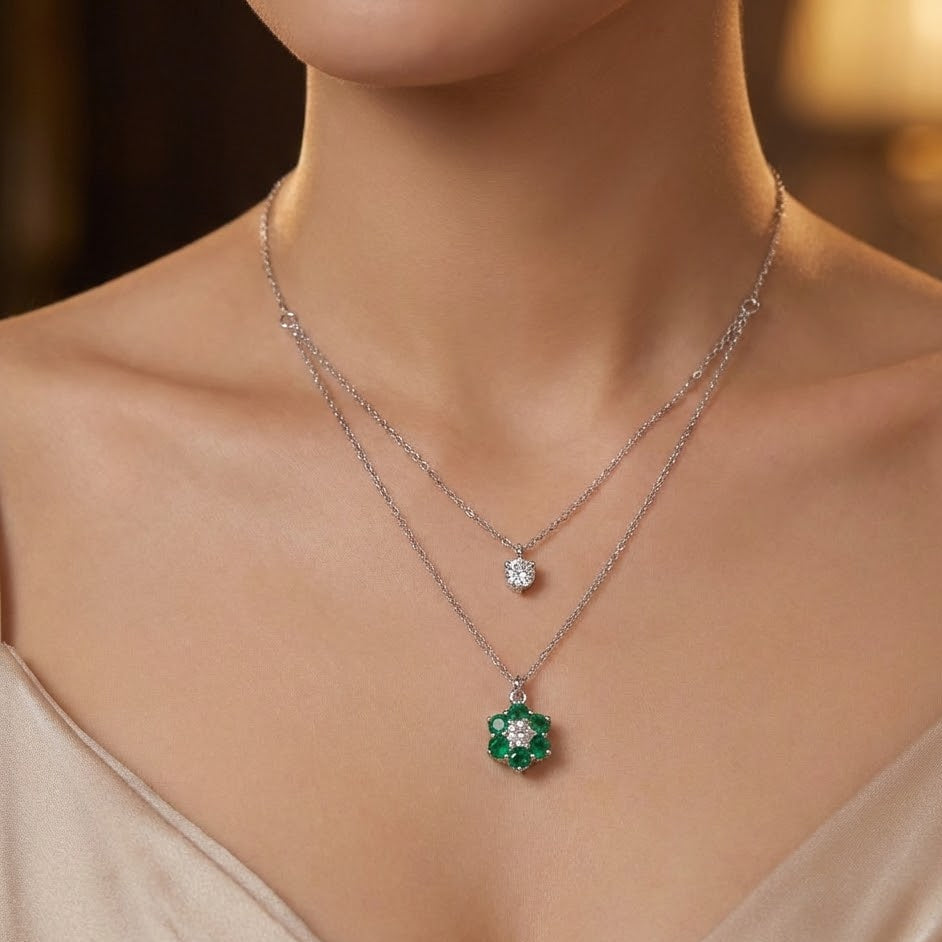 Collana con Punto Luce e Fiore Zirconato In Argento 925