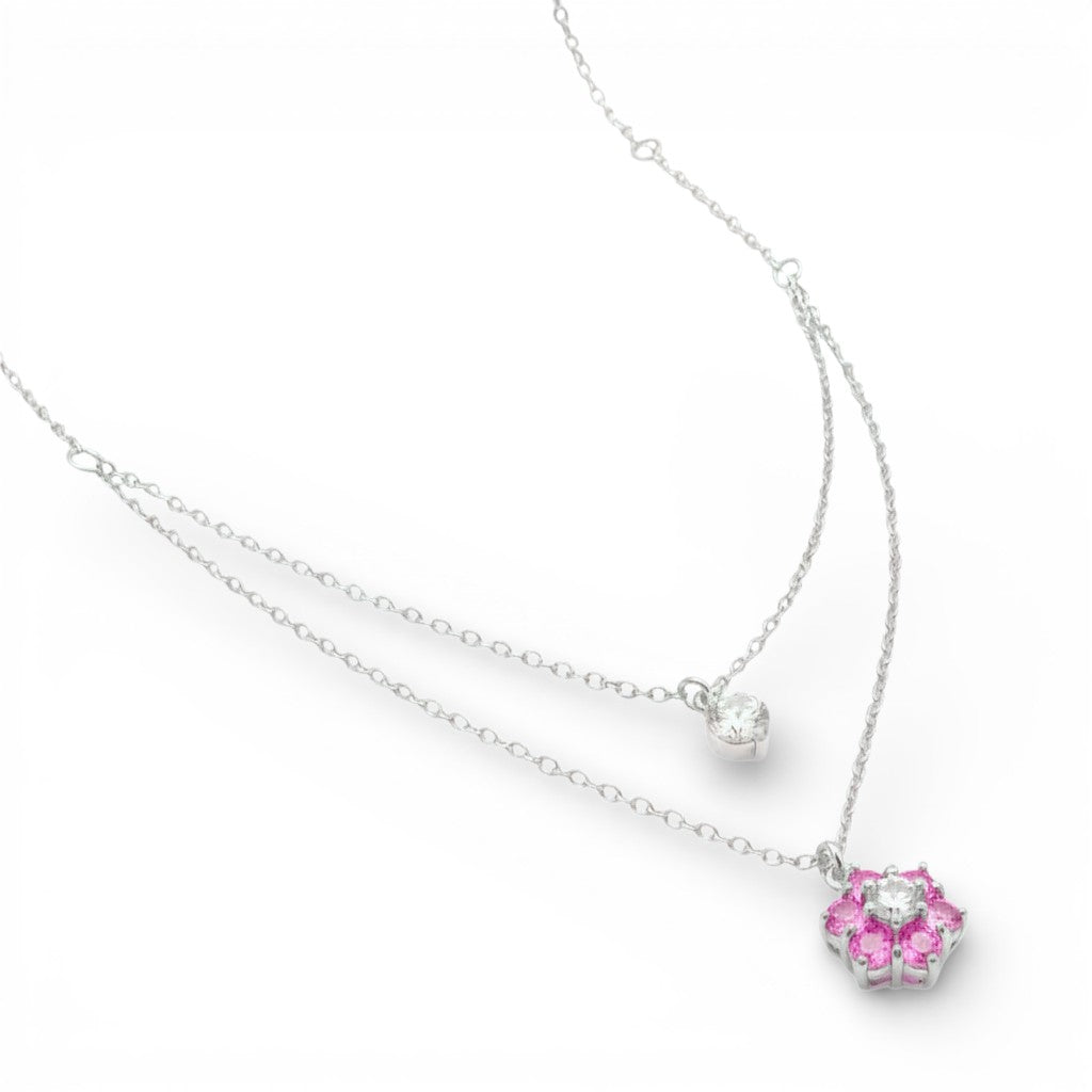Collana con Punto Luce e Fiore Zirconato In Argento 925
