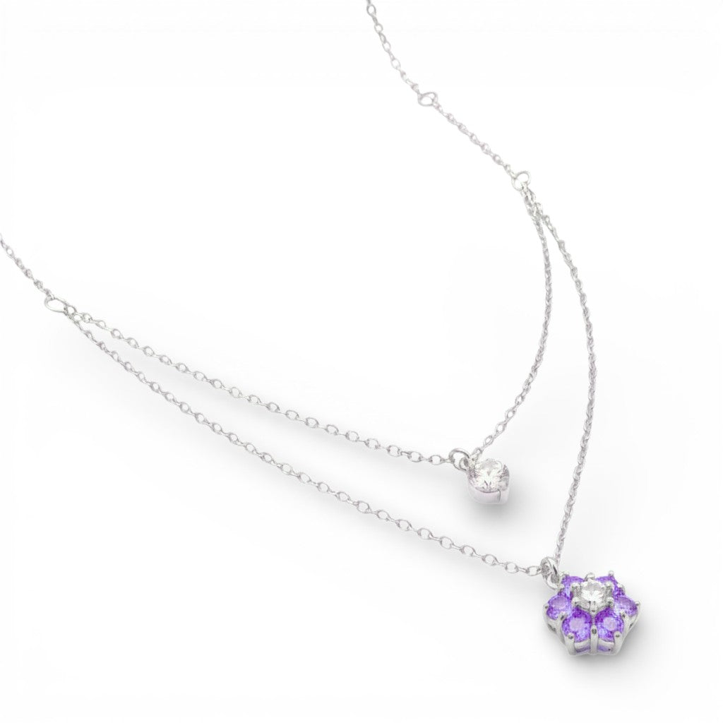 Collana con Punto Luce e Fiore Zirconato In Argento 925