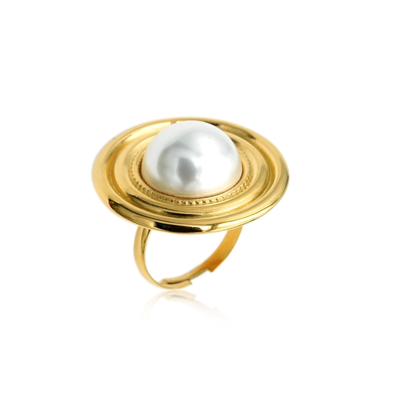 Anello regolabile in acciaio inossidabile con perla centrale
