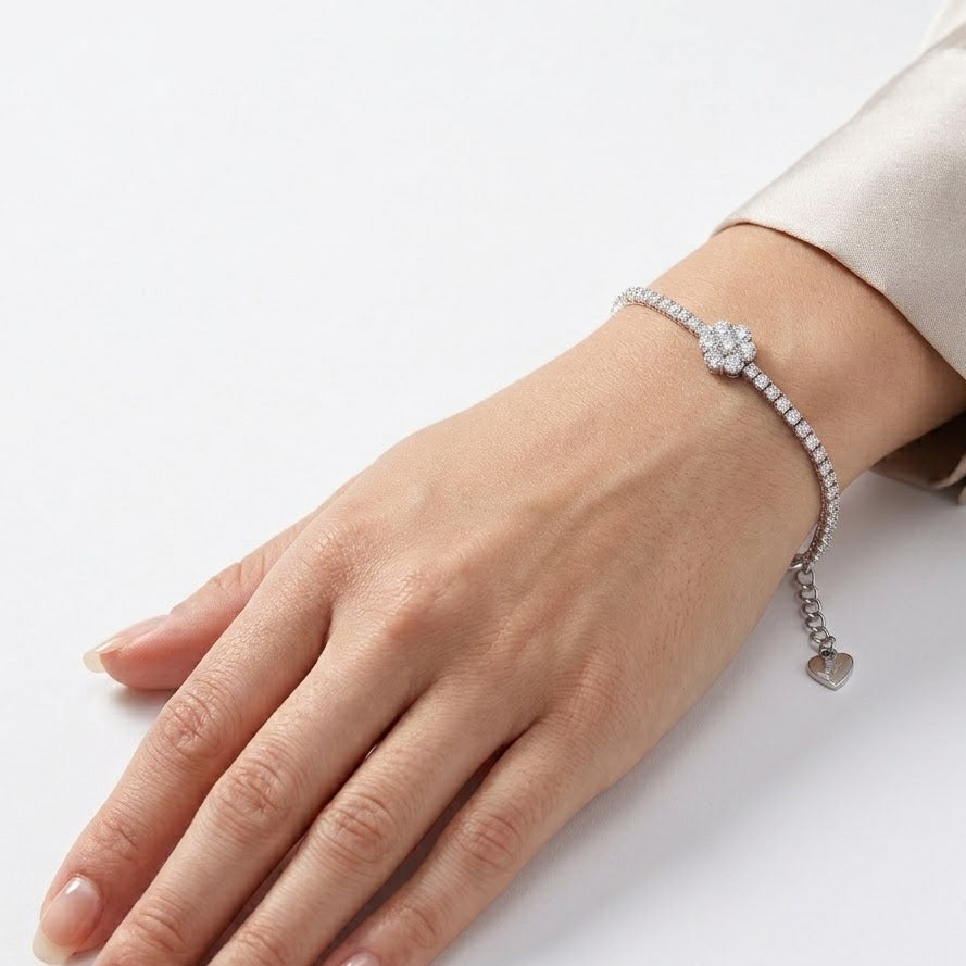 Bracciale Tennis Fiore In Argento 925