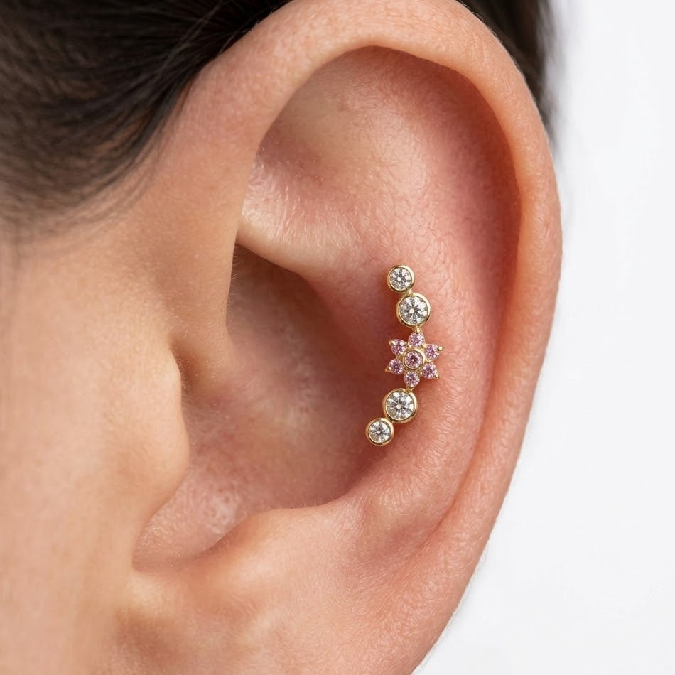 Piercing ad Arco con Fiore Rosa In Acciaio Inossidabile