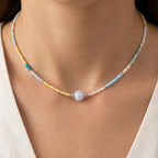 Collana Pastel Mix con Sfera Centrale in Pietra In Acciaio Inossidabile