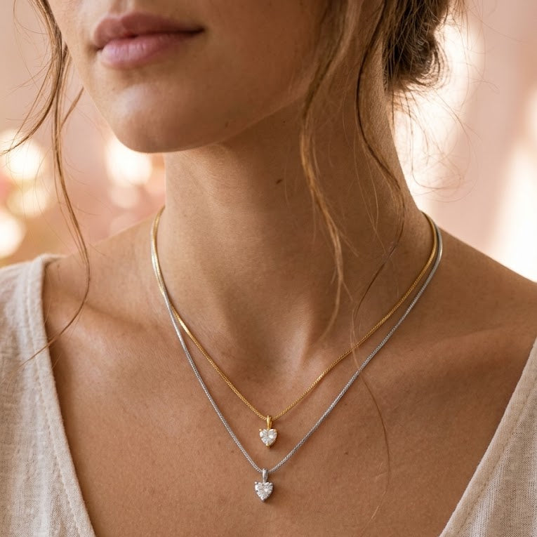 Collana Punto Luce Cuore Solitario In Acciaio Inossidabile