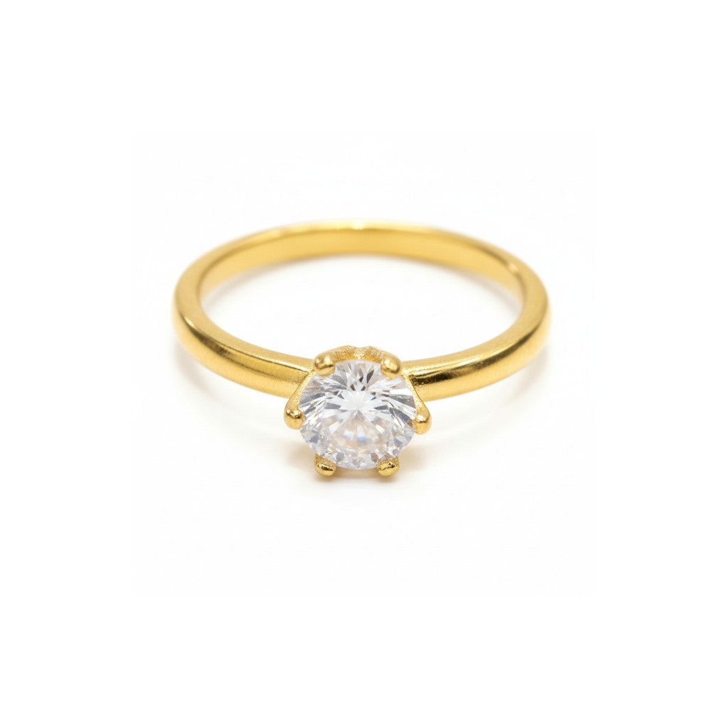 Anello Solitario Classico con Zircone Brillante In Acciaio Inossidabile