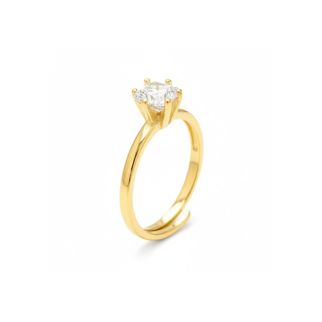 Anello Solitario Classico con Zircone Brillante In Acciaio Inossidabile